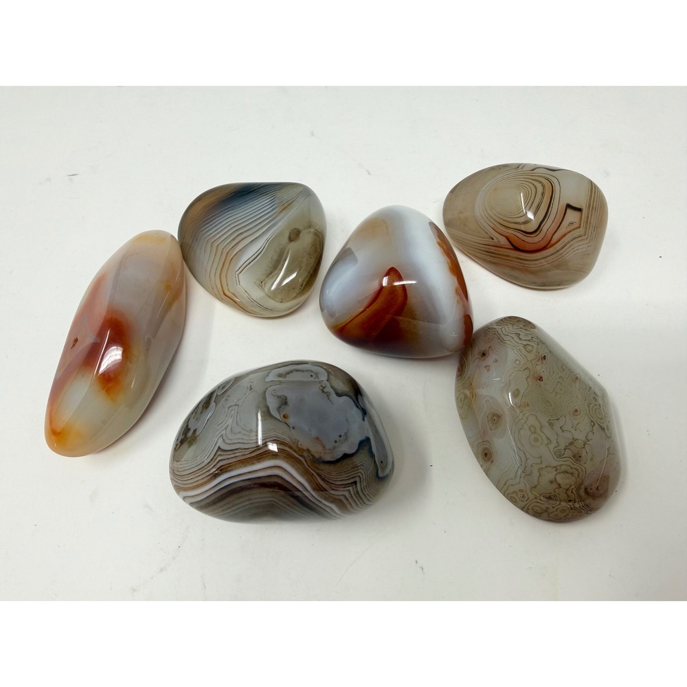 6pc Polished Banded Agate Carnelian Sardonyx Palm Stones Set 314g